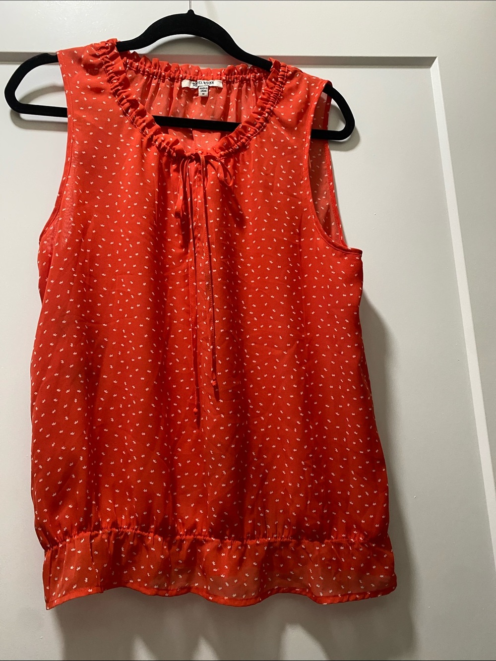 Sleeveless Red Dot Ruffle-Neck Camisole